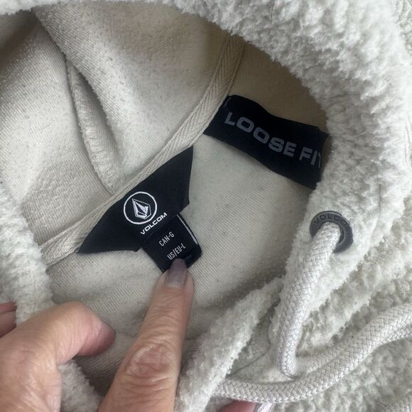 Vintage Y2K Volcom Sherpa Hoodie Pullover Pockets Sz L Loose Fit Skateboarding - Picture 9 of 11
